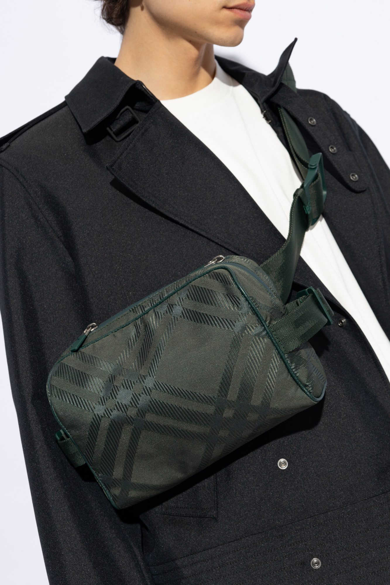 Check Crossbody Bag in Lichen - Men, Nylon | Burberry® Official